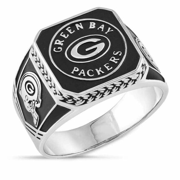 GREEN BAY PACKERS Ring Danbury Mint Vintage Sz 15 Football NFL Silver NIB .925